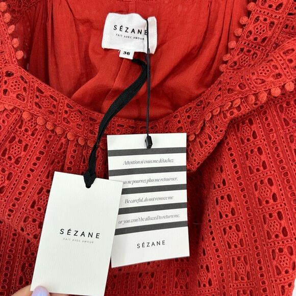Sezane Robe Assia Rubis Mini Dress Rust Orange Crochet Lace Coquette Size US 4 - Picture 6 of 10